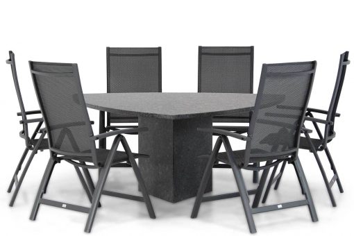 prresto vasto aluminium standenstoel met graniet triangel tuintafel 6p tuinset 510x340 - Presto Vasto/Graniet 170 cm triangel dining tuinset 7-delig