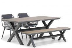 dolphin blackwhite toel met forest tafel 180cm en bank picknick tuinset 4 persoons 247x165 - Lifestyle Dolphin/Forest 180 cm dining tuinset 4-delig