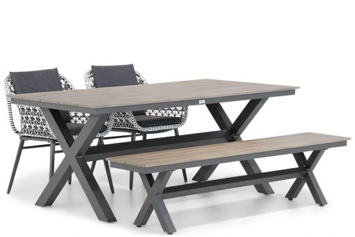 dolphin blackwhite toel met forest tafel 180cm en bank picknick tuinset 4 persoons 510x340 - Lifestyle Dolphin/Forest 180 cm dining tuinset 4-delig