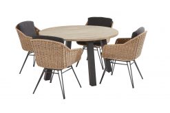 91145 90413a 90415  bohemian natural dining set with round derby table 130 cm 247x165 - Taste Bohemian/Derby 130 cm. rond tuinset - 5 delig