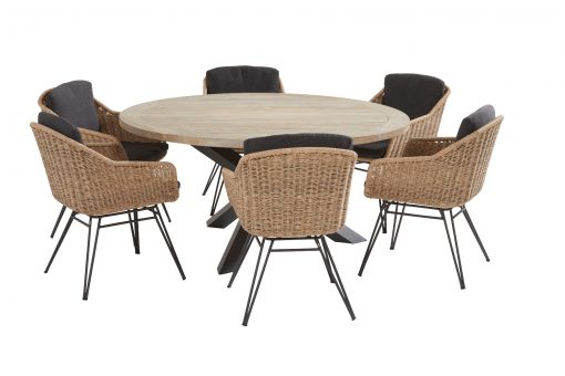 91145 90571 bohemian natural dining set with round louvre table 160 cm 510x340 - Taste Bohemian/Louvre 160 cm. rond tuinset - 7 delig