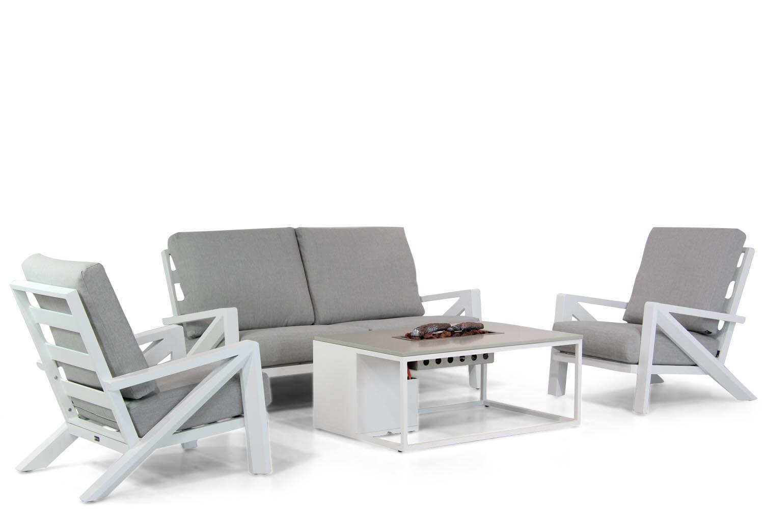 cinta stoel bank loungeset wit met cosiloft vuurtafel 120 4 delig tuinset - Santika Cinta/Cosiloft 120 cm stoel-bank loungeset 4-delig
