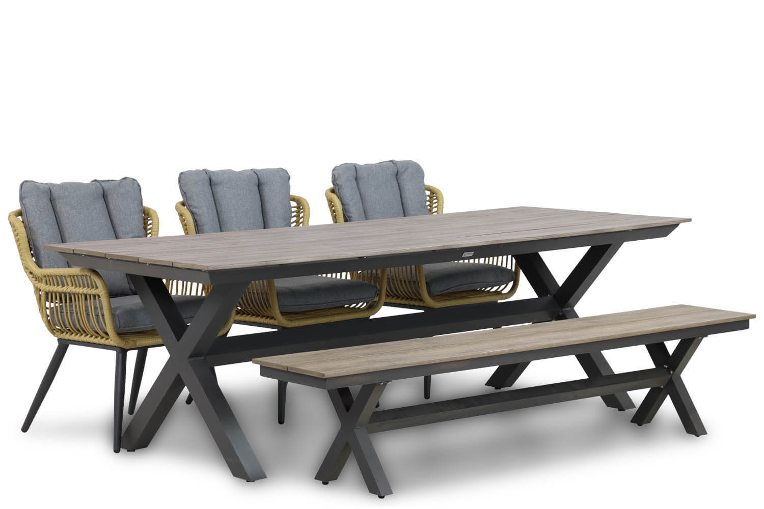lifestyle forest 240 met picknick bank en 3x azzona naturel - Coco Azzano/Forest 240 cm dining tuinset 5-delig